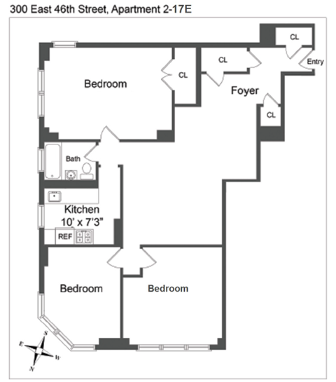 Floor plan for 3 beds, 1 bath, 1121 sqft